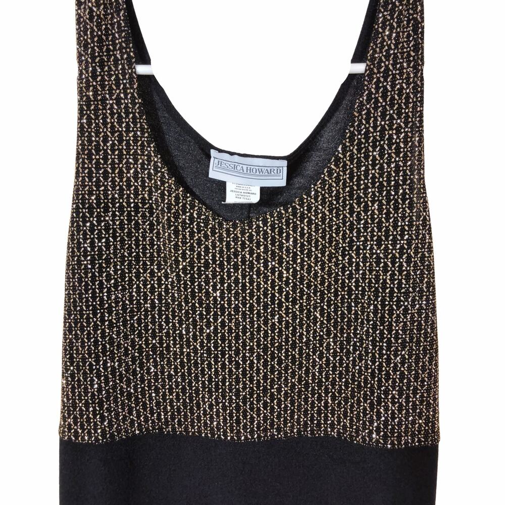 Jessica Howard Women’s Black Sleeveless Maxi Dress Gold Beaded Sequin Top Sz 10 - Picture 3 of 5